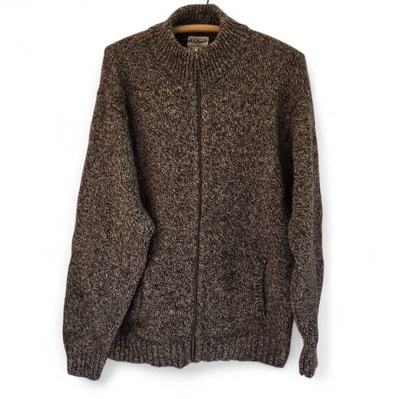 L.L. Bean Mens XL Shetland Wool Full-Zip Cardigan Sweater Heather Brown - Picture 1 of 11